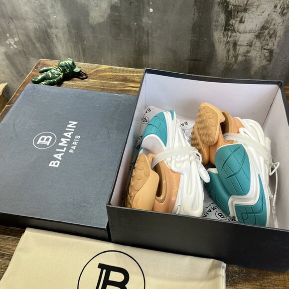 Balmain Unicorn Series Sneakers In A White, Light Orange, And Teal Color-Block D - Picture 2 of 9